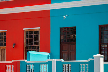 Colorful facades of old houses in Bo Kaap Malay Quarter, Cape Town, South Africa.