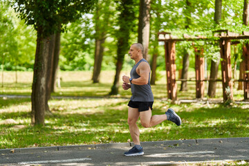 Long distance runner training in the park