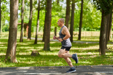 Long distance runner training in the park