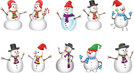 snowman Christmas vector set illustration