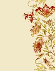 Abstract vintage pattern with decorative flowers, leaves and Paisley pattern in Oriental style. - 457110733
