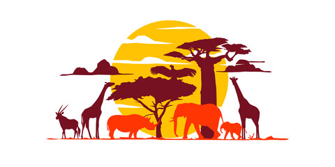 The Africa ecosystem, habitats with animals and endemic trees