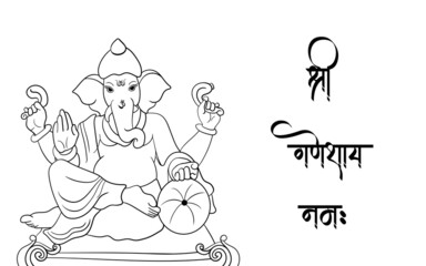 Ganpati Black and white outline illustration,  happy Ganesh chaturthi