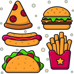 fast food, set, burger, pizza, hot dog, french fries