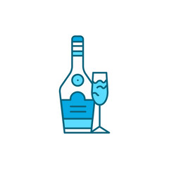Liquor bottle and glass color line icon. Alcoholic beverages.
