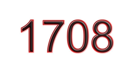 red 1708 number 3d effect white background
