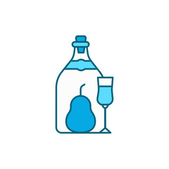 Sake bottle and glass color line icon. Alcoholic beverages.