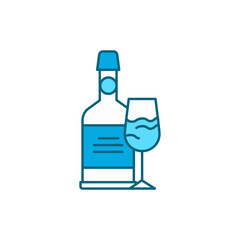 Port wine bottle and glass color line icon. Alcoholic beverages.