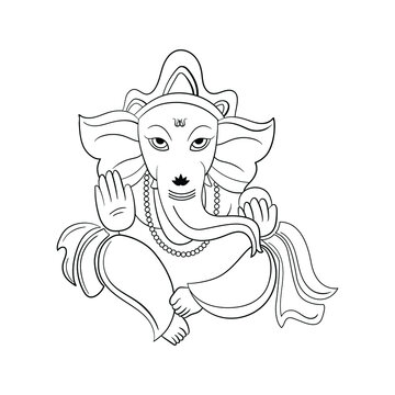 recommend clip art: Ganpati Black and white outline illustration,  happy Ganesh chaturthi