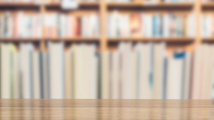 book storage and wood table in library for education concept 3d rendering