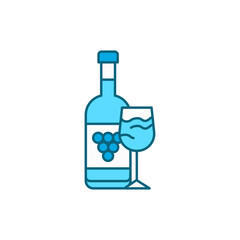 Wine bottle and glass color line icon. Alcoholic beverages.