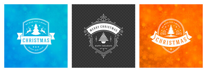 Christmas photo overlays vintage typographic design ornate decoration symbols with holidays wishes vector illustration