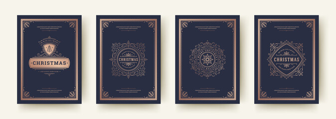 Christmas cards set vintage typographic qoutes design vector illustration