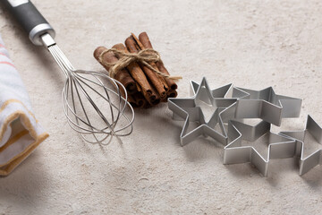 Concept for new year and christmas baking of traditional star shaped cookies
