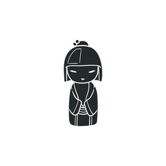 Geisha Kawaii Icon Silhouette Illustration. Japanese Souvenir Vector Graphic Pictogram Symbol Clip Art. Doodle Sketch Black Sign.
