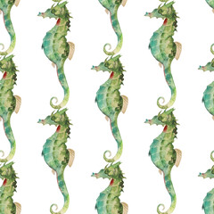 Seamless background with sea-horses. Underwater life objects