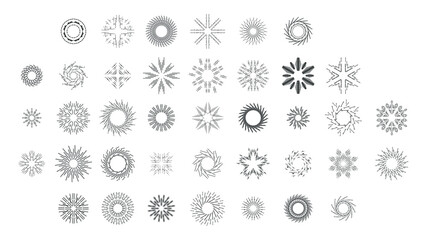 Set Abstract Collection Round Circles Starburst Sunburst Sunset Black Line Doodle Design Elements Bursting Rays Sunrise Shine Light Radiant Sparkles Vector Design Style