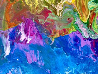 fragment of a canvas of a painting painted with acrylic paints using fluid art technique