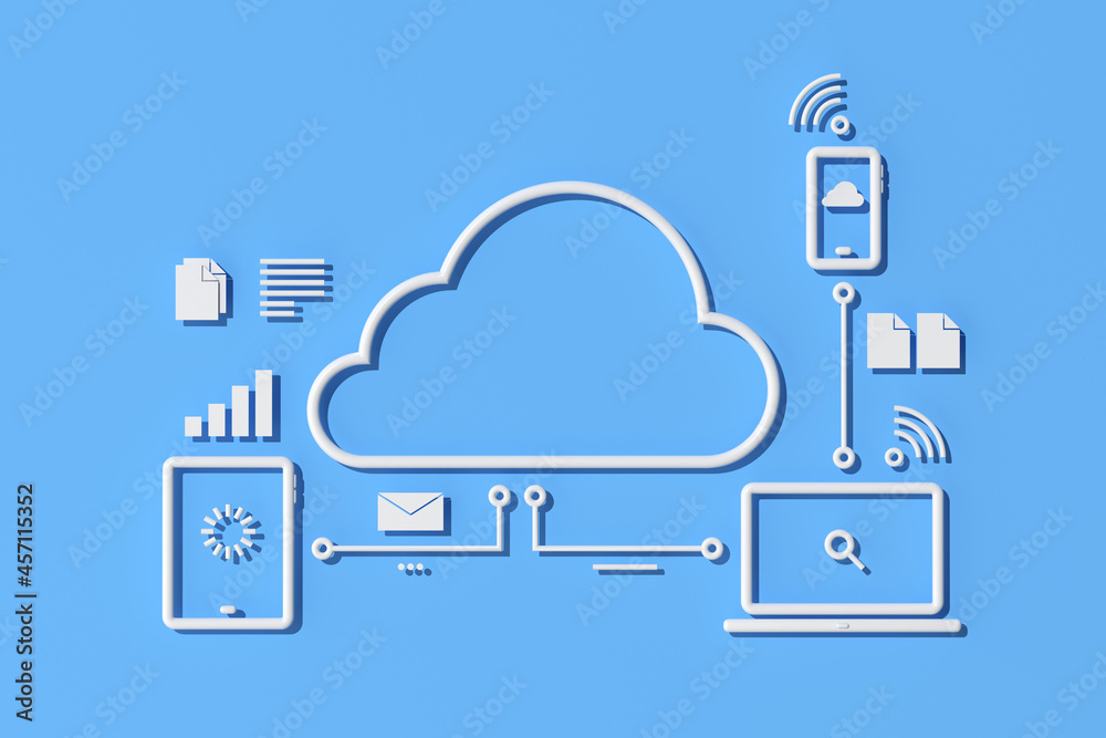 Poster Illustration of cloud computing concept design, Outline style. 3d rendering.
