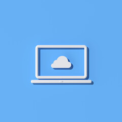Illustration of laptop with cloud computing icon on blue background, Outline style, 3d rendering.
