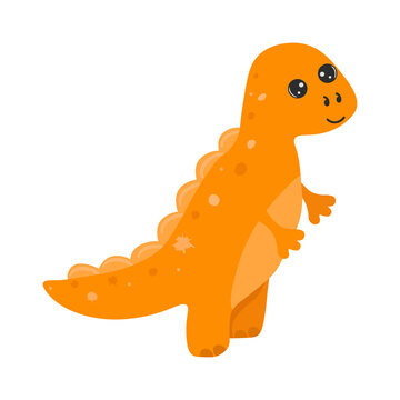 Illustration of cute cartoon dinosaur on white background. Can be used for children's room, sticker,  t-shirt, mug and other design. Cute little dinosaur.