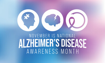 Alzheimer's Disease awareness month is observed every year in November, it is a progressive disease, where dementia symptoms gradually worsen over a number of years. Vector illustration