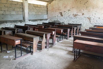 Poor school classroom with no children inside