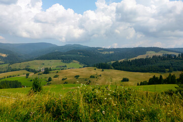 Beautiful view of the hills on a cloudy autumn day.