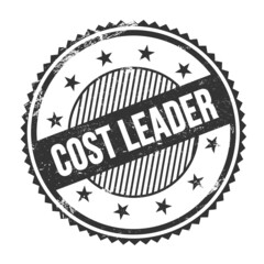 COST LEADER text written on black grungy round stamp.