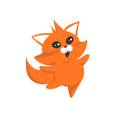 Obraz premium Cartoon red fox in a modern simple flat style. Dancing and rejoicing. Isolated vector illustration. Cute funny character.