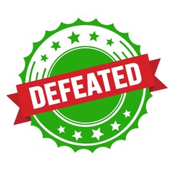 DEFEATED text on red green ribbon stamp.