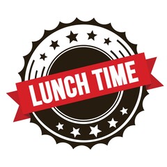 Obraz premium LUNCH TIME text on red brown ribbon stamp.