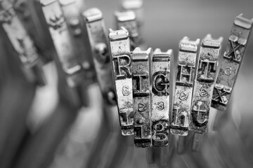 vintage typewriter with the word RIGHT