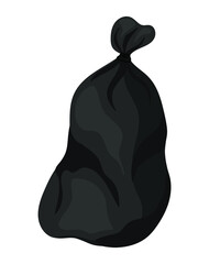 Hand-drawn big black plastic bag with waste isolated on white background.  Garbage bag. Vector illustration