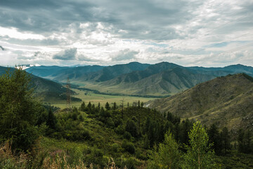 View of the Chuisky Route from the Chike-Taman Pass in the Altai Republic