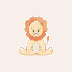 Watercolor illustration cute lion,sticker template for kids kids