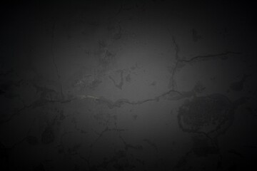 Old black wall in spots, cracks, stains. Painted concrete wall in abstract grunge style loft. Vintage wall background texture for backgrounds, portraits, posters.