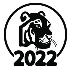 Happy new year 2022 year of tiger drawing tiger black and white lines for poster, brochure, banner, invitation card, vector illustration Isolated on white background.