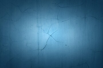 Old blue wall in spots, cracks, stains. Painted concrete wall in abstract grunge style loft. Vintage wall background texture for backgrounds, portraits, posters.