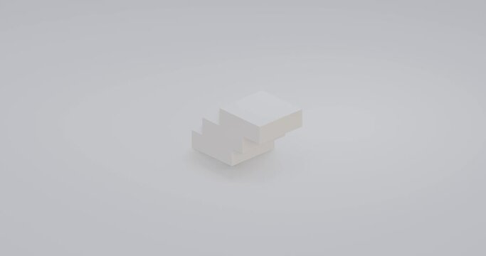 3d render.White cube geometric shape moving on white background.Seamless looping animation 4k.