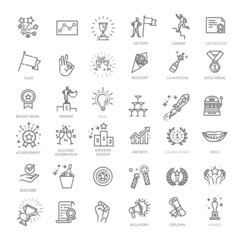 Success, awards, achievement elements - minimal thin line web icon set