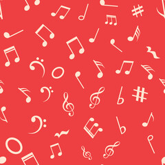 Fototapeta na wymiar Music note seamless background pattern vector hand drawn kid doodle music note symbol