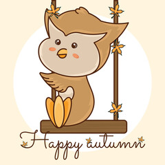 Happy owl on a swing Happy autumn image