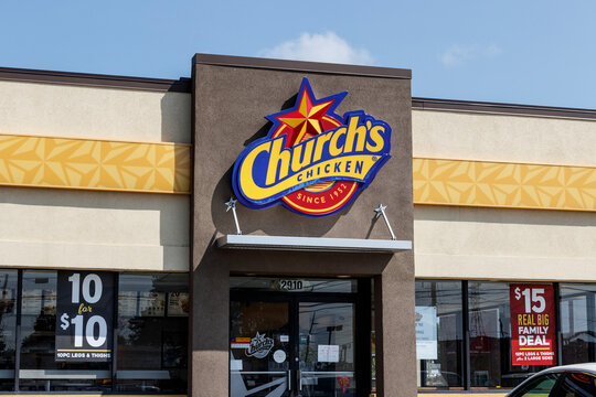 Church's Chicken fast food restaurant. Church's Chicken has been serving fried chicken since 1952.