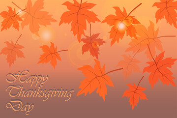 Fototapeta na wymiar Vector Thanksgiving day greeting card with leaves bokeh and lettering