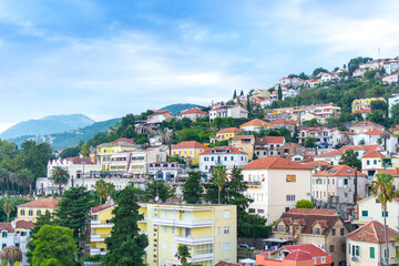 Fototapeta na wymiar Herceg Novi, Montenegro, August 30, 2018. Beautiful view of the city in the mountains
