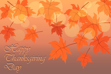Obraz na płótnie Canvas Vector Thanksgiving day greeting card with leaves bokeh and lettering
