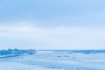 Nizhny Novgorod, Russia. March 10, 2019. View of the city and the Volga river in winter.