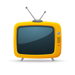Retro tv cartoon background media. Orange yellow retro tv old vintage vector cute icon - obrazy, fototapety, plakaty