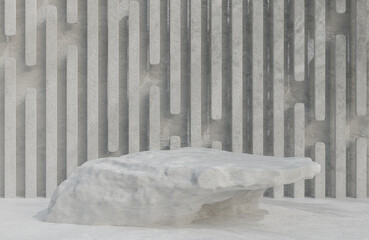 Grey stone podium for product presentation on stone wall background luxury style.,3d model and illustration.